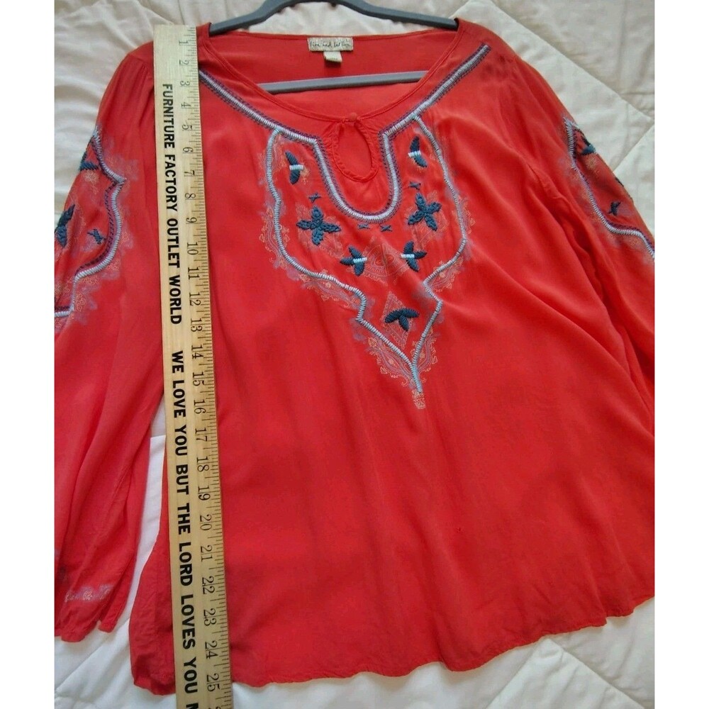 Live And Let Live Embroidered Boho Peasant Blouse Orange Red Size L - Picture 5 of 16